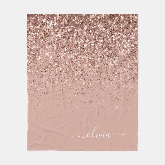 Blozende Roze Roze Gouden Glitter Monogram Naam Fleece Deken (Voorkant)