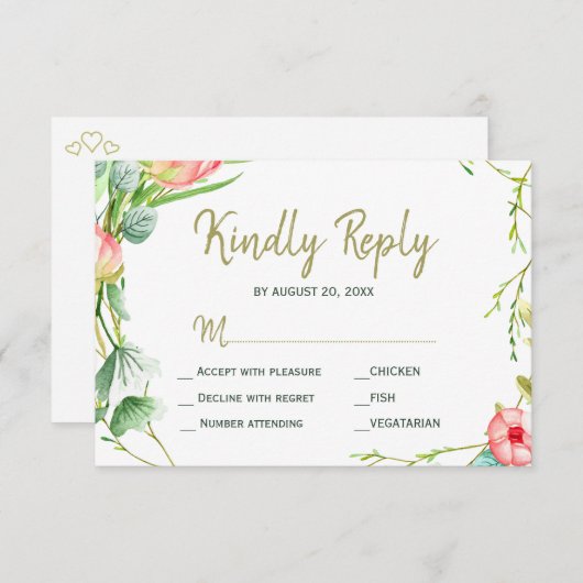 Blozende roze rozen tuin bruiloft modern RSVP (Voorkant / Achterkant)