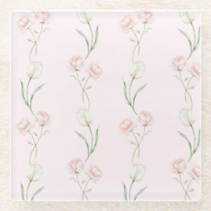 Blozende Roze Rozen Witte Tulpen Glazen Onderzetter