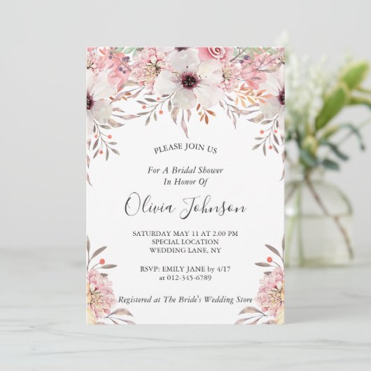 Blozende Roze Salie Groene Bloemige Tuin Bruidsdou Kaart (Staand voorkant)