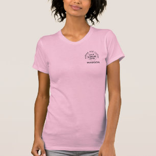 Blozende Roze Schrift Logo Make-up Staf T-shirt