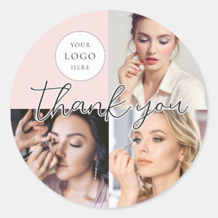 Blozende Roze Script Logo Foto Make-up Bedankt Ronde Sticker