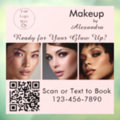 Blozende Roze Script Logo QR Code Foto Make-up Raamsticker (Vel 3)