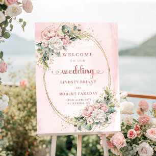 Blozende Roze Stof Roze Boho Groene Bloemen Bruilo Poster