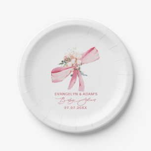 Blozende Roze Strik Bloemige Baby Shower Papieren Bordje