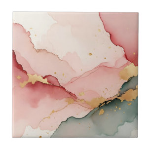 Blozende Roze Teal Goud Abstract Tegeltje