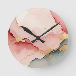Blozende Roze Teal Gouden Abstract Ronde Klok