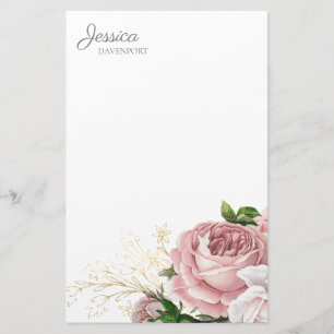 Blozende Roze Vintage Waterverf Bloemen Briefpapier