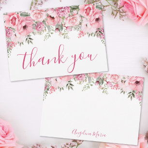 Blozende Roze Waterverf Bloemen Bedankkaart