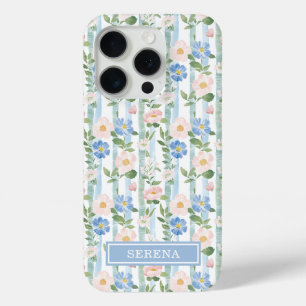 Blozende Roze Waterverf Gestreepte Persoonlijke iPhone 15 Pro Case