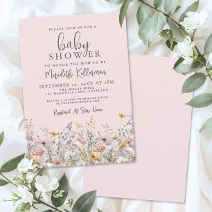 Blozende Roze Wilde Bloem Baby Shower Kaart