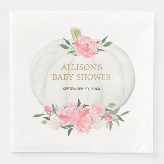 Blozende roze witte groen bloemige witte pompoenen servet (Voorkant)