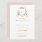 Blozende Rozen Crest Monogram Probediner Kaart (Voorkant / Achterkant)