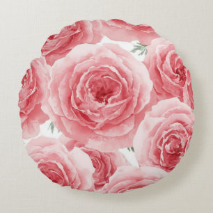 Blozende Rozen Waterverf Bloem Roze Bloemblad Patr Rond Kussen