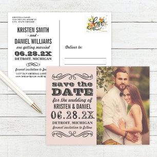 Blozende Vintage Type Foto Bewaar de Datum Aankondigingskaart