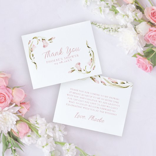 Blozende Waterverf Bloemachtige Bruidsdouche Plat  Bedankkaart