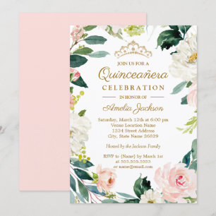 Blozende waterverf bloemenkrans Quinceanera Kaart