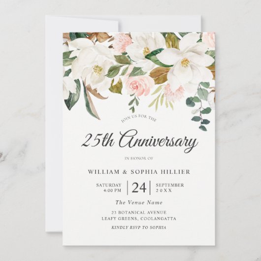 Blozende & Witte Bloemen 25e Huwelijksverjaardag Kaart (Voorkant)