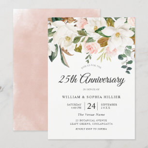 Blozende & Witte Bloemen 25e Huwelijksverjaardag Kaart