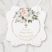 Blozende witte bloemen bloeien Gouden Kruis Doop Bedankjes Labels (Achterkant)