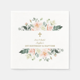 Blozende witte bloemen gouden meisje 1e verjaardag servet