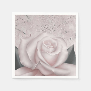 Blozende Witte Roos Glam Moderne Marmeren Bruidsdo Servet