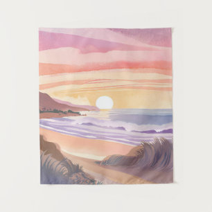 Blozende Zee Zonsondergang   Strand Watercolor Sch Wandkleed