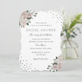 Blozende zilveren bloemconfetti bruiloftsfeest kaart (Staand voorkant)