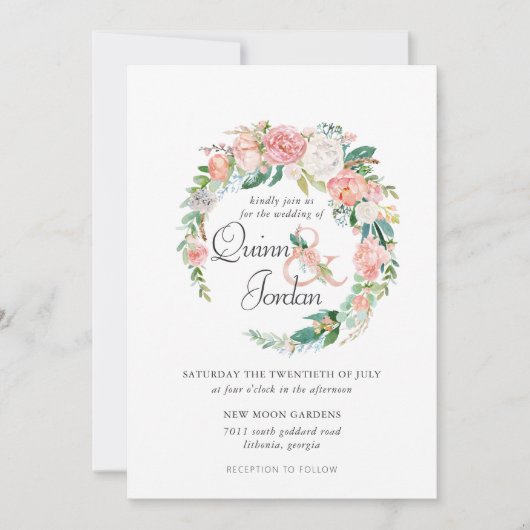 blozende zomer | Bloemenkrans bruiloft uitnodiging (Voorkant)