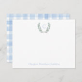 Blu En vichy Laurel Crest papeterie Carte de remer (Devant / Derrière)