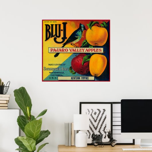 Blu-J Apple Crate LabelWatsonville, CA Poster (Thuiskantoor)