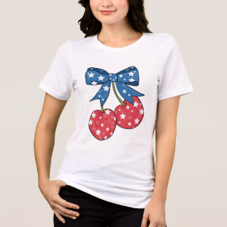 Blu &red Cherries with American flag bow  Tri-Blend Shirt