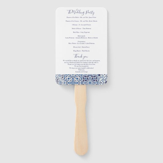 Blu Tegels bruiloft programma fan Handwaaier (Achterkant)