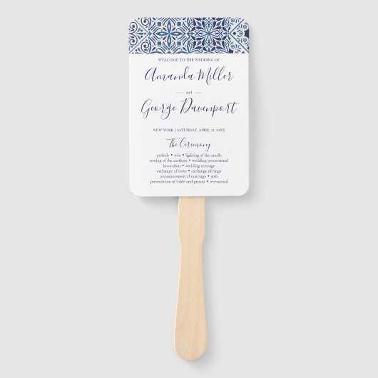 Blu Tegels bruiloft programma fan Handwaaier (Voorkant)