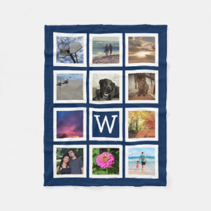 Blue 11 Photo Collage Mosaic Square Lijst Monogram Fleece Deken