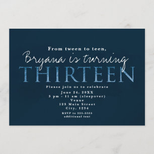 Blue 13TH 13 Birthday Party Invitation Kaart