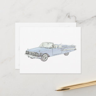 Blue 1960 Chevy Impala Convertible Pencil Tekening Briefkaart