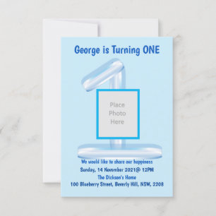 Blue 1st Birthday Invitation Kaart
