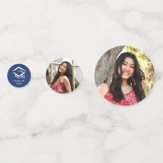 Blue 3 Photo Afstuderen Modern Script Hearts Pet Confetti (Achterkanten)