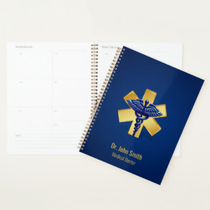 Blue 3D Caduceus Gold Cross Medical Cross Planner