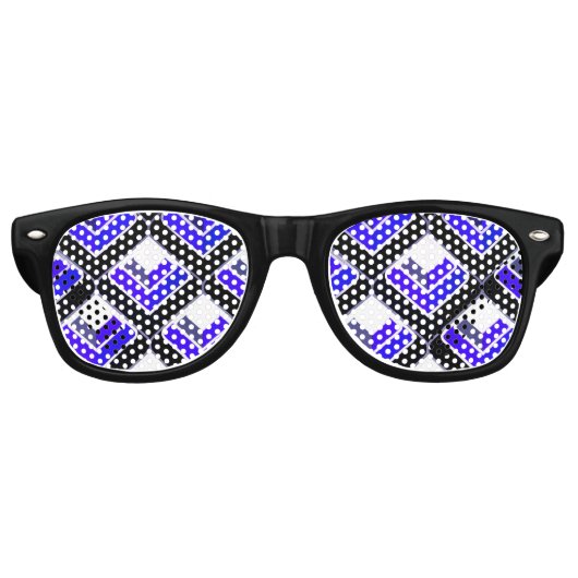 Blue 3D Squares Pattern Retro Fun Zonnebril (Voorkant)