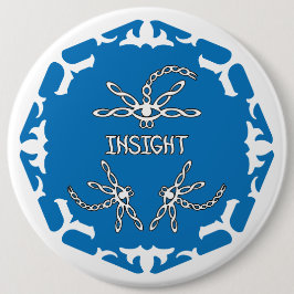 Blue, 3rd Eye Chakra "Insight" Dragonfly White BG Ronde Button 6,0 Cm