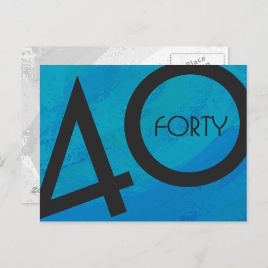 Blue 40 Decade Birthday Briefkaart (Voorkant / Achterkant)
