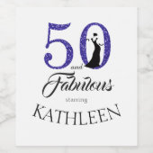 Blue 50 en Fabulous Birthday Party Custom Name Wijn Etiket (Enkel label)