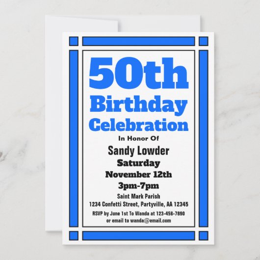 Blue 50th Birthday Invitation (Devant)