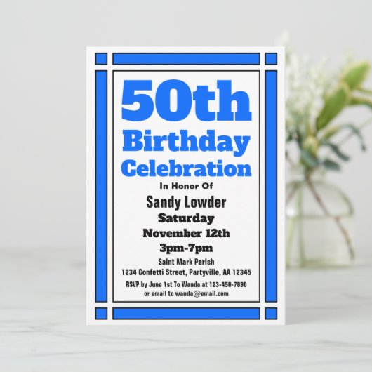 Blue 50th Birthday Invitation (Debout devant)