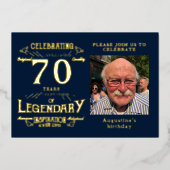 Blue 70th Birthday Gold Folie Uitnodiging (Voorkant)