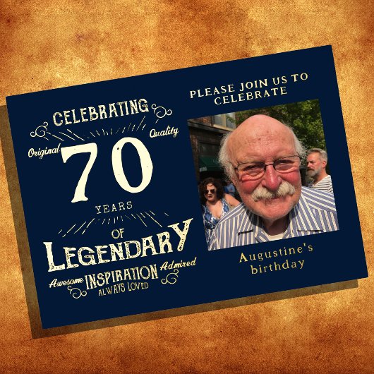 Blue 70th Birthday Gold Folie Uitnodiging