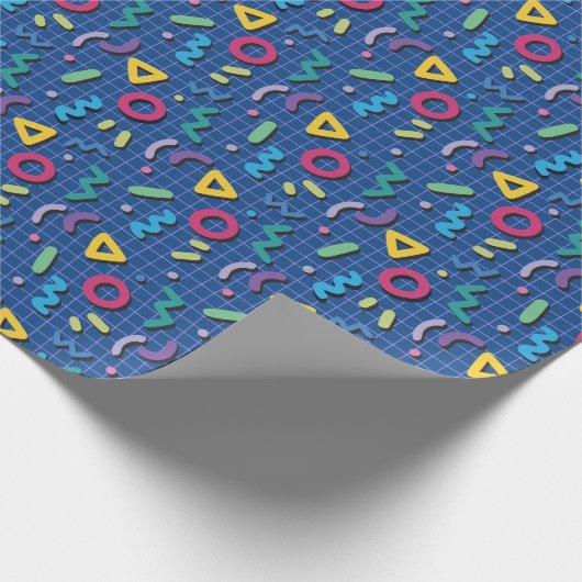 Blue 80s Memphis Pattern Cadeaupapier (Hoek)