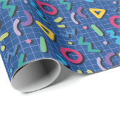 Blue 80s Memphis Pattern Cadeaupapier (Rol Hoek)